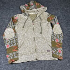 Roxy Womens S Full Zip Hoodie Marled Knit Sleeve Elbow Patch Olive Green